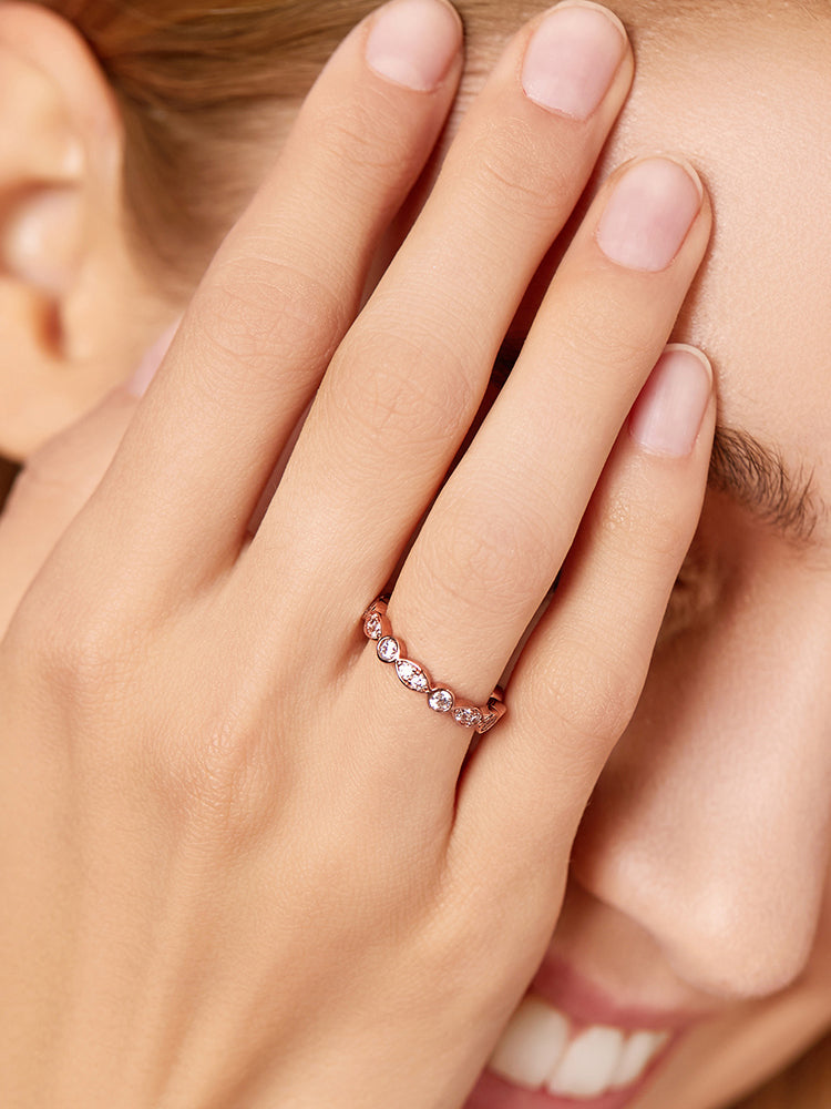 Rose gold marquise CZ eternity band ring stack style