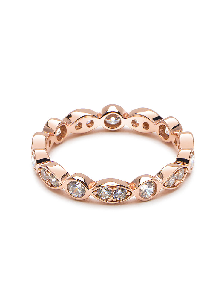 Rose gold marquise CZ eternity band ring front view