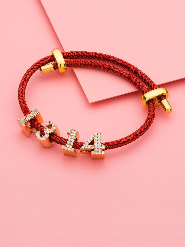 Rose gold lucky number charm bead bracelet styling