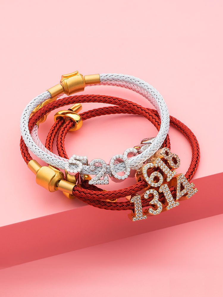Rose gold lucky number charm bracelet styling