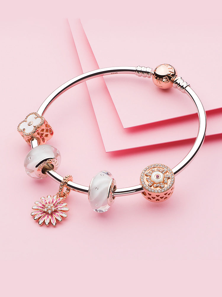 Rose gold petals charm bead bracelet styling by ATHENAIE