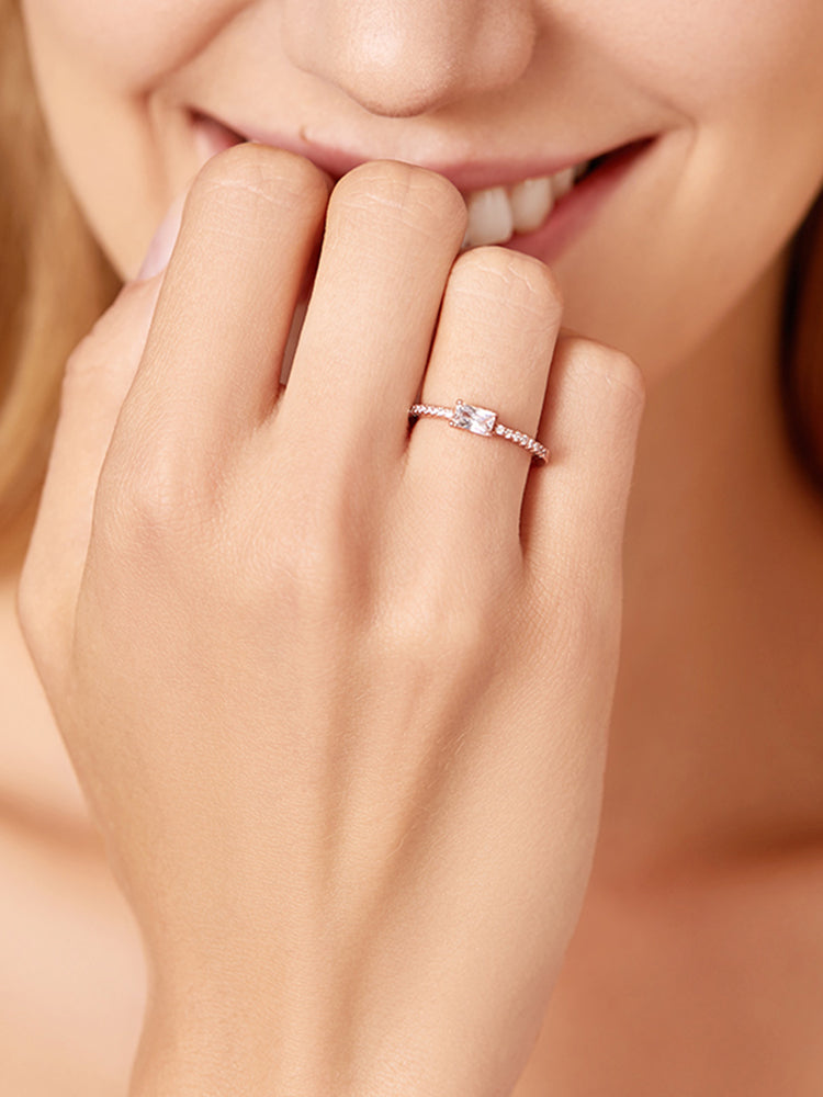 Rose gold solitaire ring on hand styling