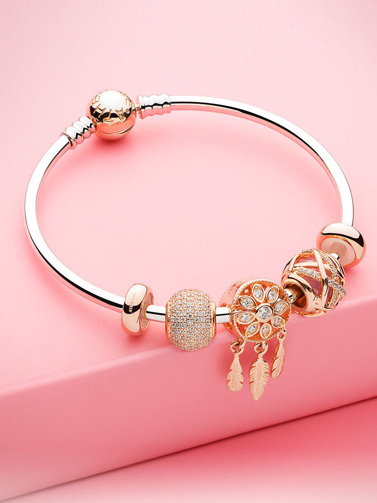Rose gold sparkle charm bead bracelet styling by ATHENAIE