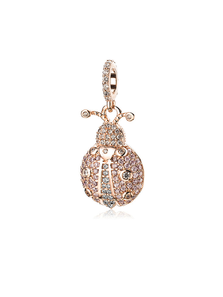 Rose gold-tone ladybug dangle charm with CZ, front view
