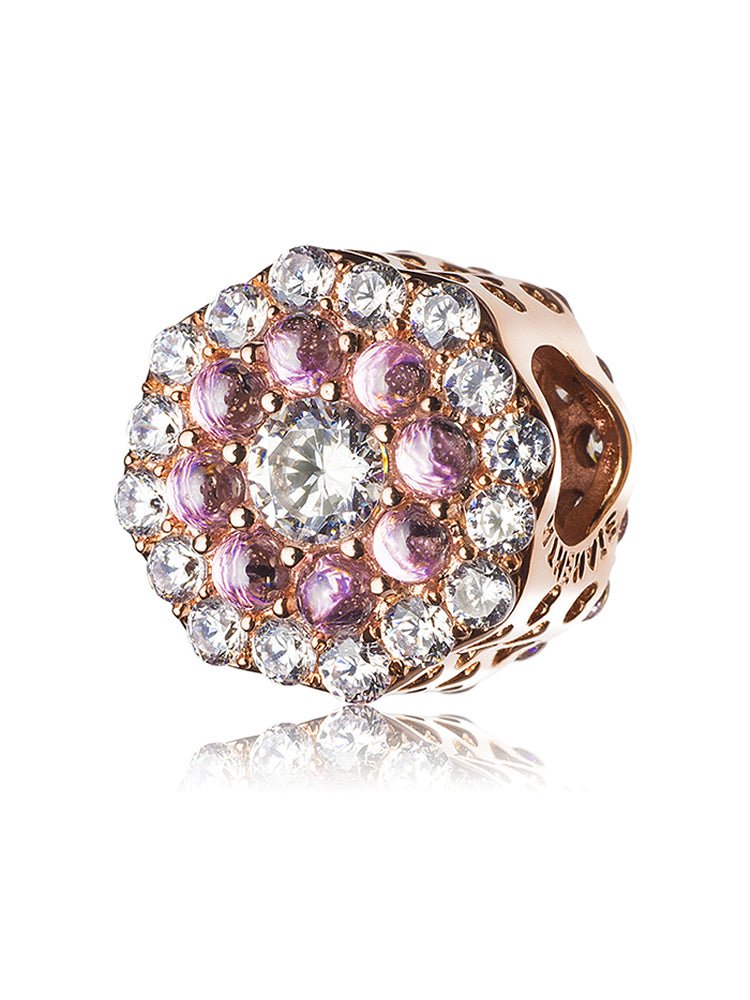Rose halo flower charm bead with sparkling stones
