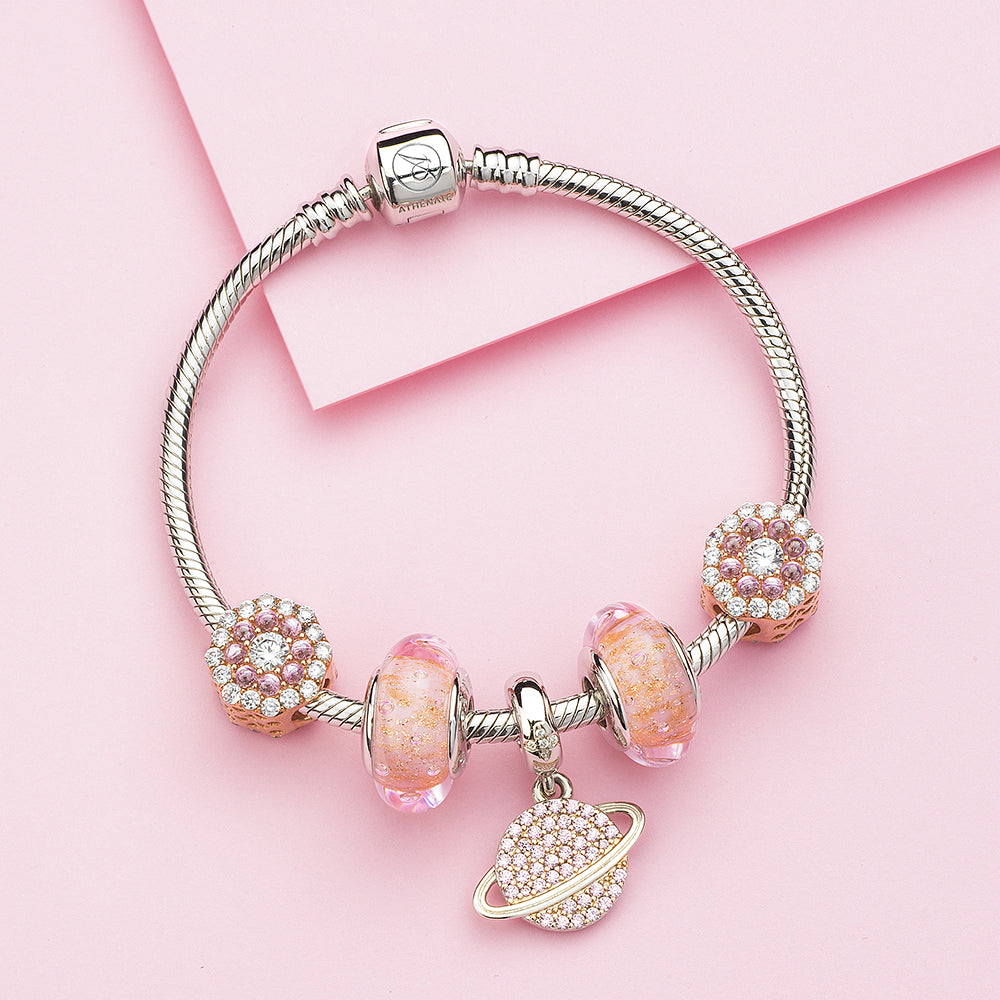 Rose Halo Flower Charm Bead paired with European-style Bracelet – Styling Suggestion by ATHENAIE