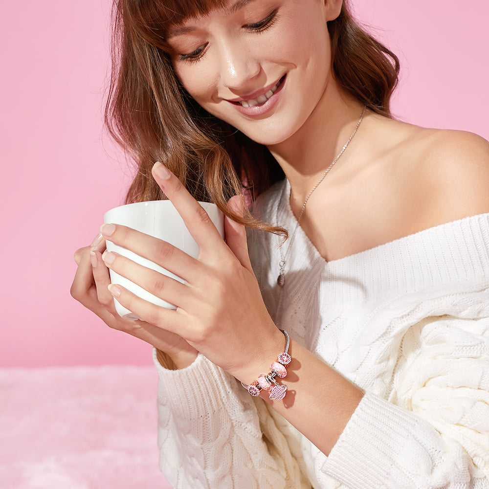 Rose Halo Flower Charm Bead with 3A CZ Stones – Lifestyle Look by ATHENAIE