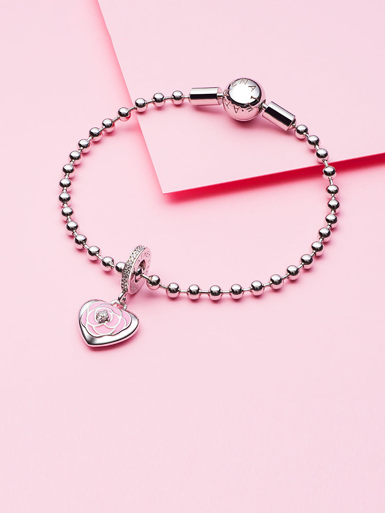 Pink rose heart dangle charm bracelet styling