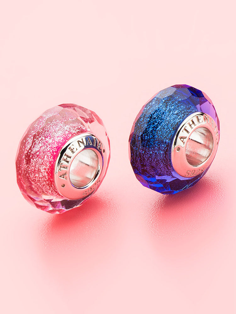 Rose radiance murano glass charm styled on sterling silver charm bracelet