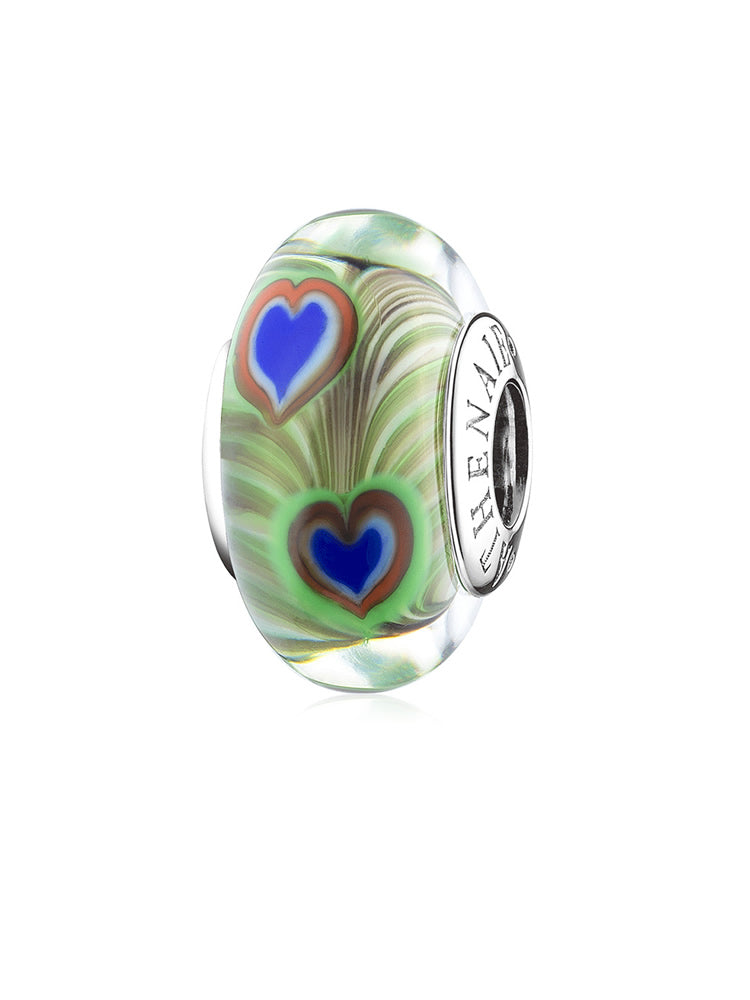 Royal Feather Murano glass charm bead with sterling silver core by ATHENAIE
