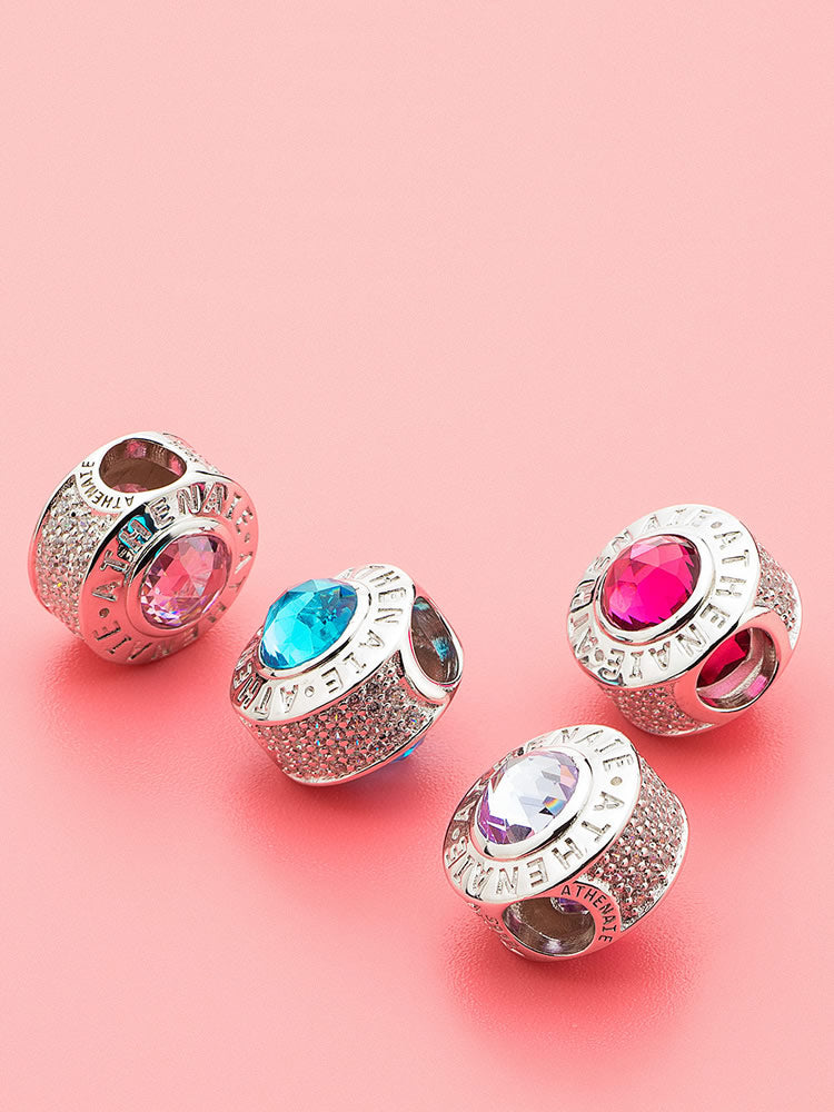 Ruby sparkle charm bead bracelet styling with silver charms