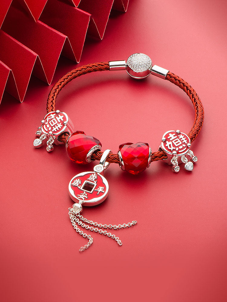 Ruby murano glass charm bead styled on bracelet