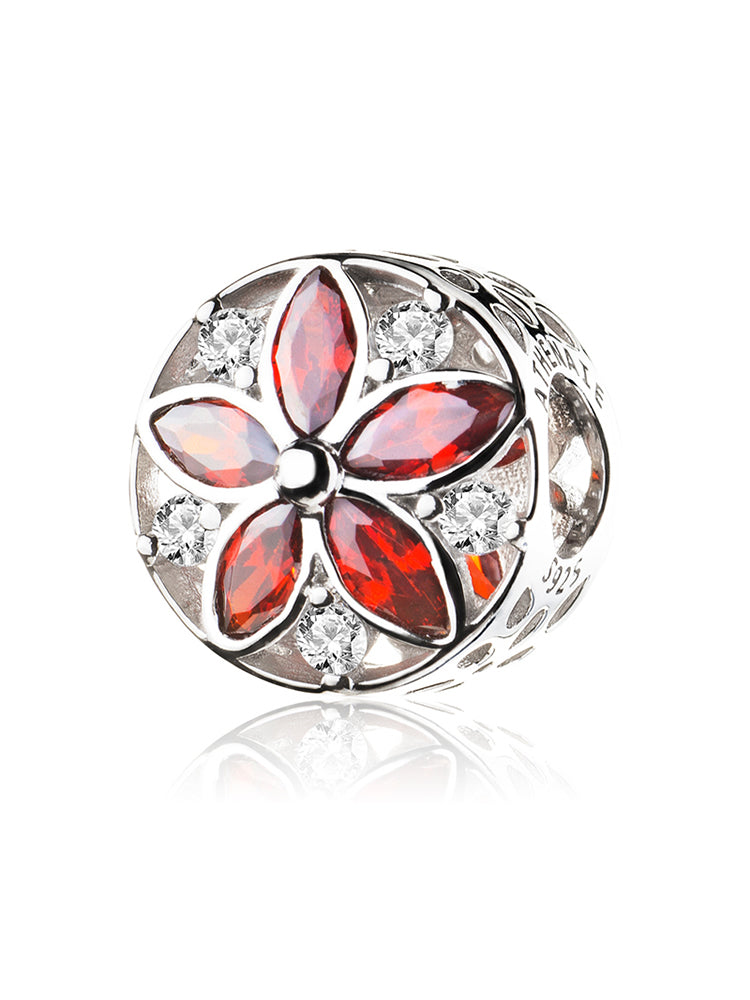 Ruby petals charm bead in 925 sterling silver by ATHENAIE