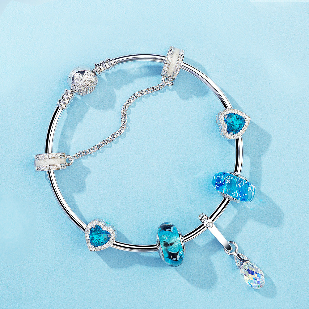 925 silver safety chain charm styled on European bracelet – elegant pairing