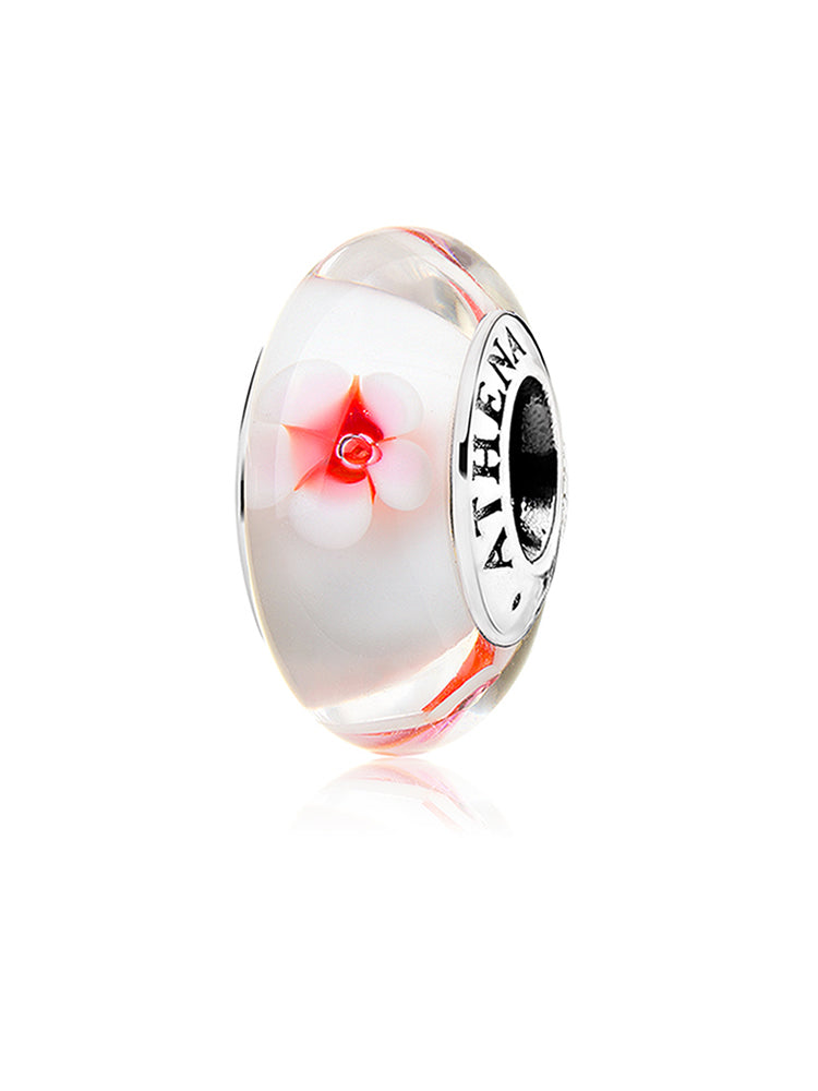 Sakura bloom murano glass charm with 925 sterling silver core by ATHENAIE