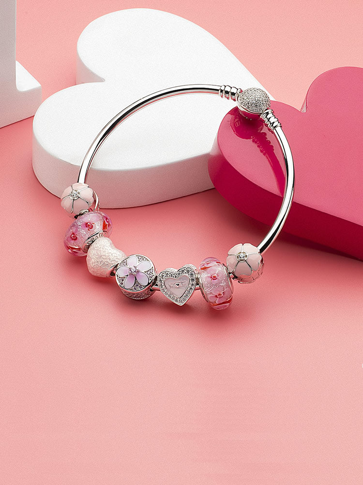 Sakura silver clip charm stopper bead bracelet detail by ATHENAIE