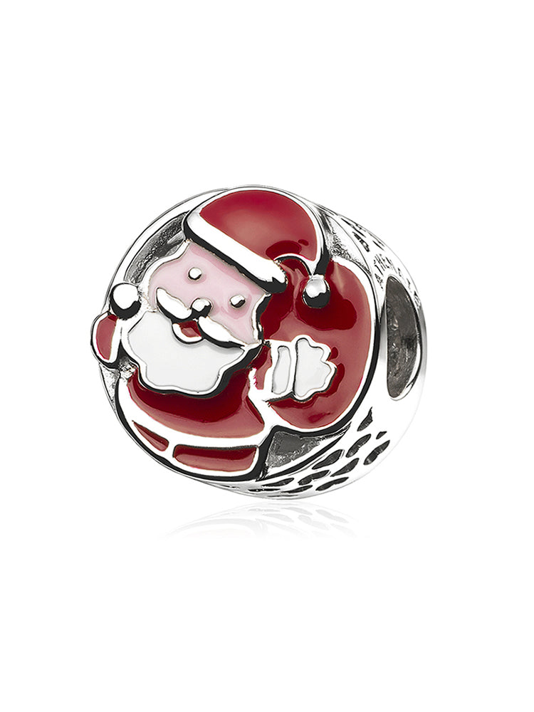 Santa Claus enamel charm in 925 sterling silver, front view