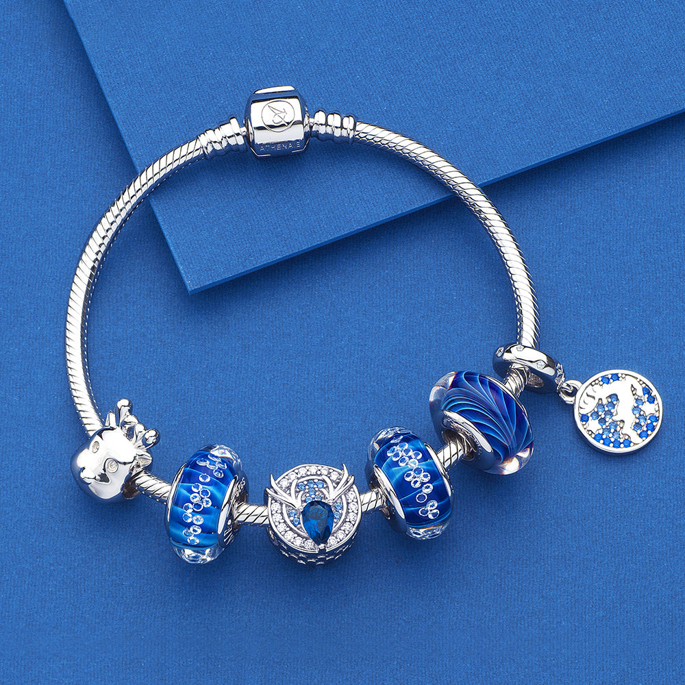 Sapphire Deer Christmas charm styled with ATHENAIE bracelet – holiday jewelry gift idea