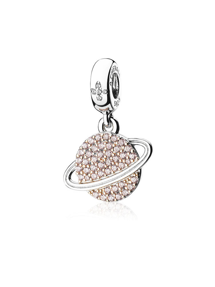 Starlit sphere saturn pendant charm inspired by planet saturn