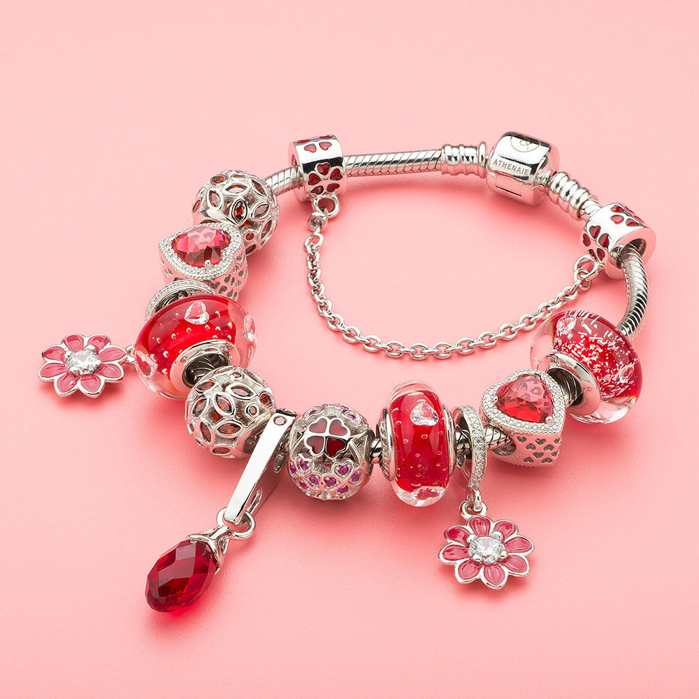 Elegant Scarlet Bloom CZ charm matched with European bracelet look