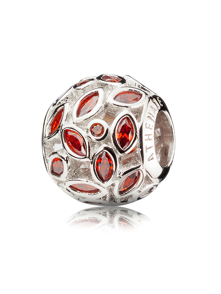 Scarlet Bloom red CZ charm bead in 925 sterling silver by ATHENAIE