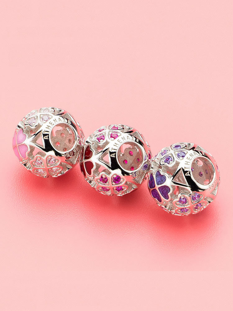 Lucky clover charm bead bracelet styling with red enamel charm