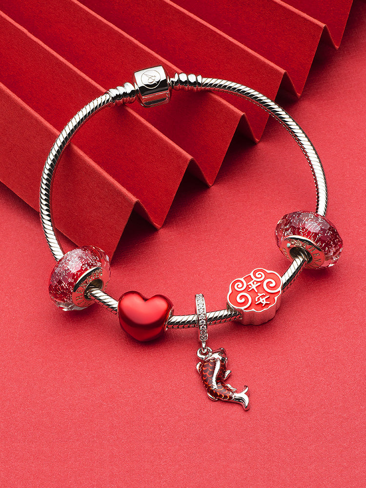 Scarlet glow murano glass charm bead bracelet styling inspiration