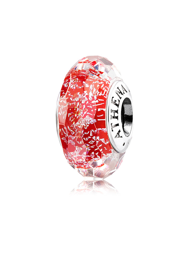 Scarlet Glow Murano Glass Charm Bead with 925 silver core by ATHENAIE