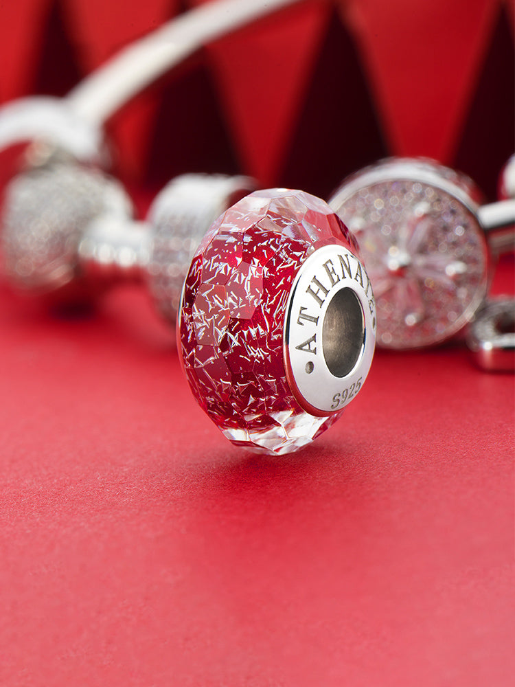 Scarlet glow murano glass charm bead styled on European bracelet