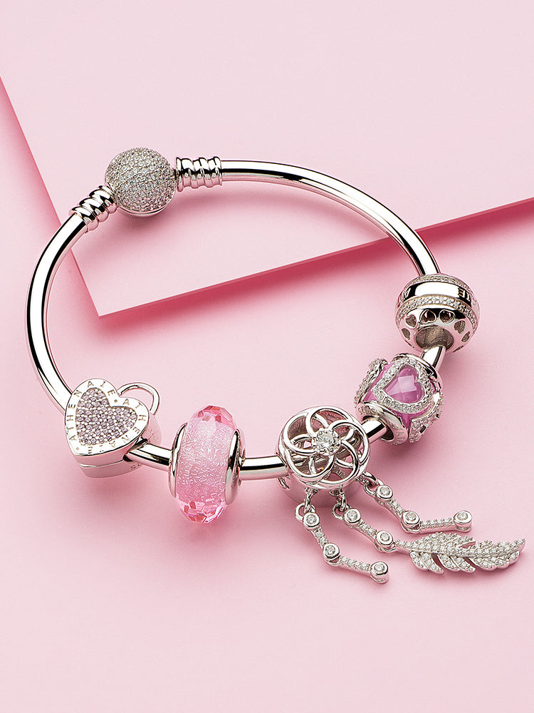 925 sterling silver pave clasp charm bangle bracelet styling