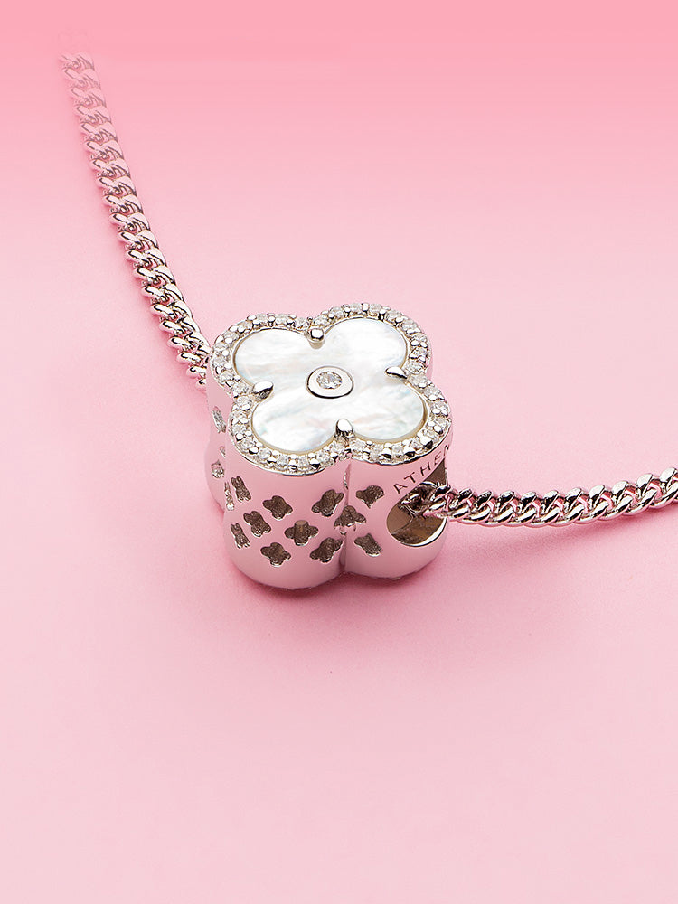 Sterling silver Pearl Clover charm bead bracelet styling