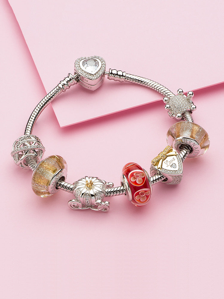 Sparkling CZ charm bead paired with sterling silver bracelet