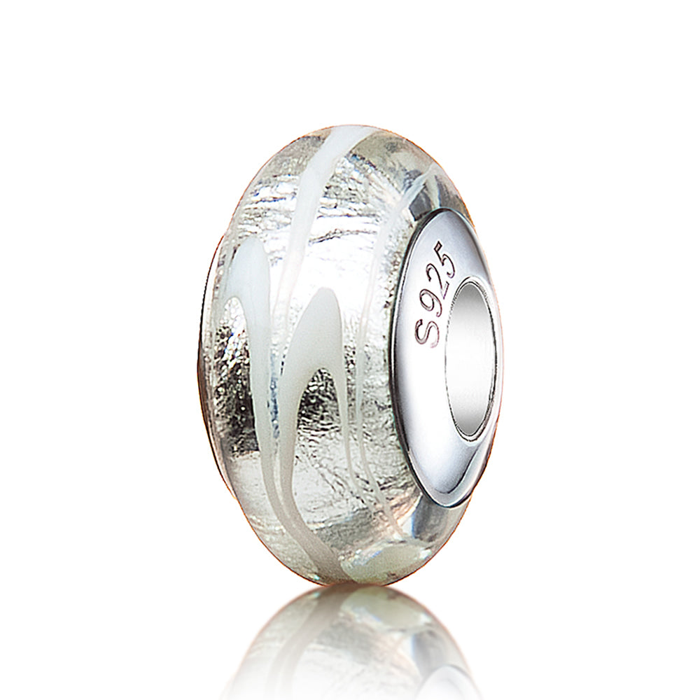 Silver Frost Murano Glass Charm front view - handcrafted bead with 925 silver core