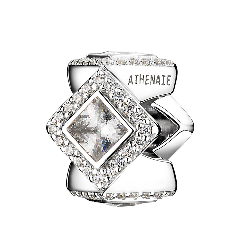 Silver Prism charm bead 925 sterling silver with cubic zirconia front view
