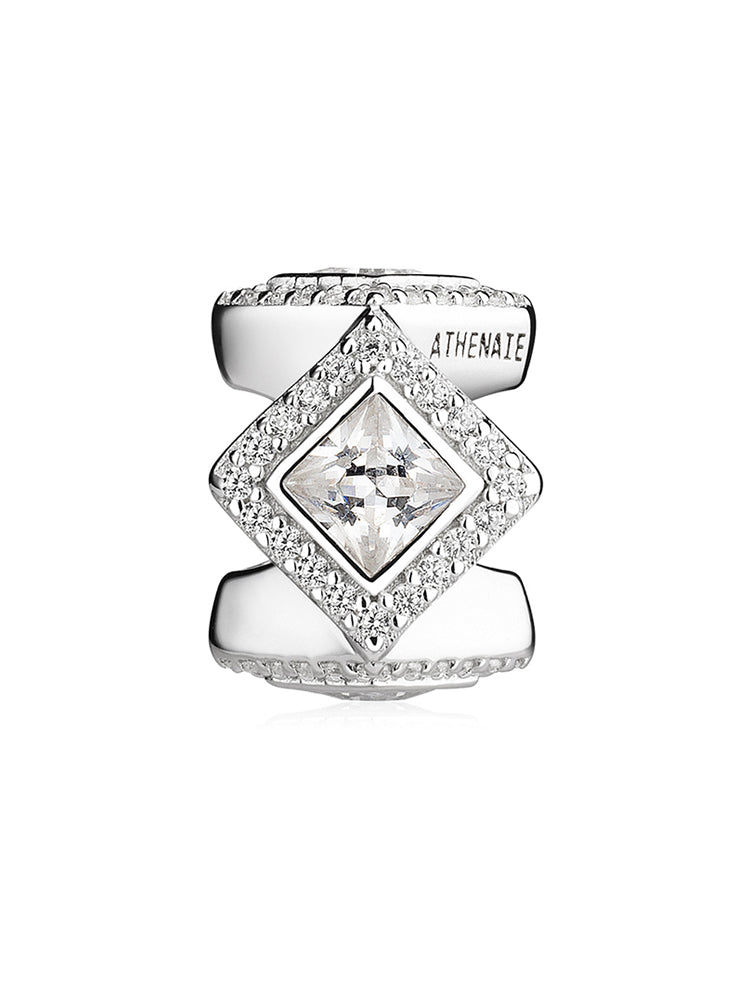 Silver prism charm bead front view in 925 sterling silver by ATHENAIE