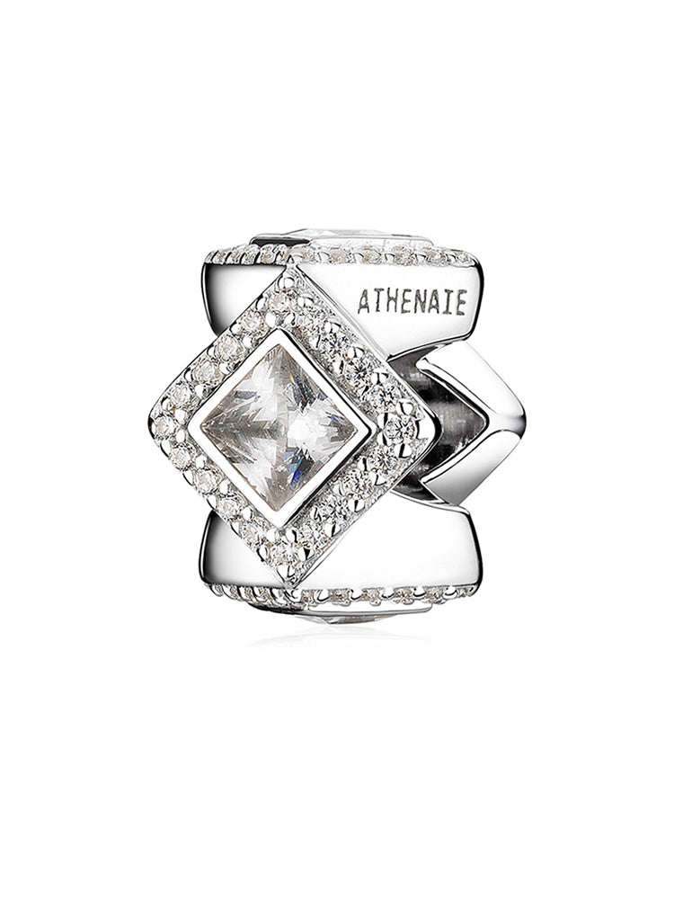 Silver prism charm bead side view in 925 sterling silver by ATHENAIE