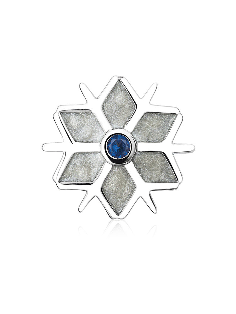 Silver snowflake enamel charm bead in 925 sterling silver front view