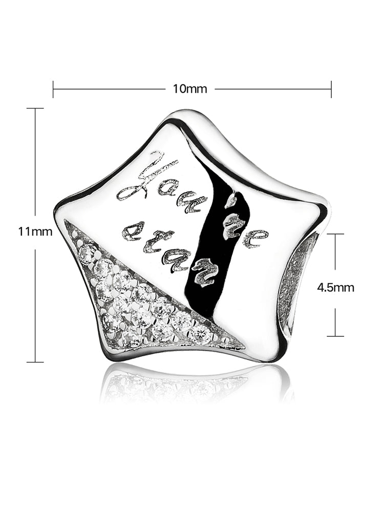 Size detail of silver star charm bead in 925 sterling silver by ATHENAIE