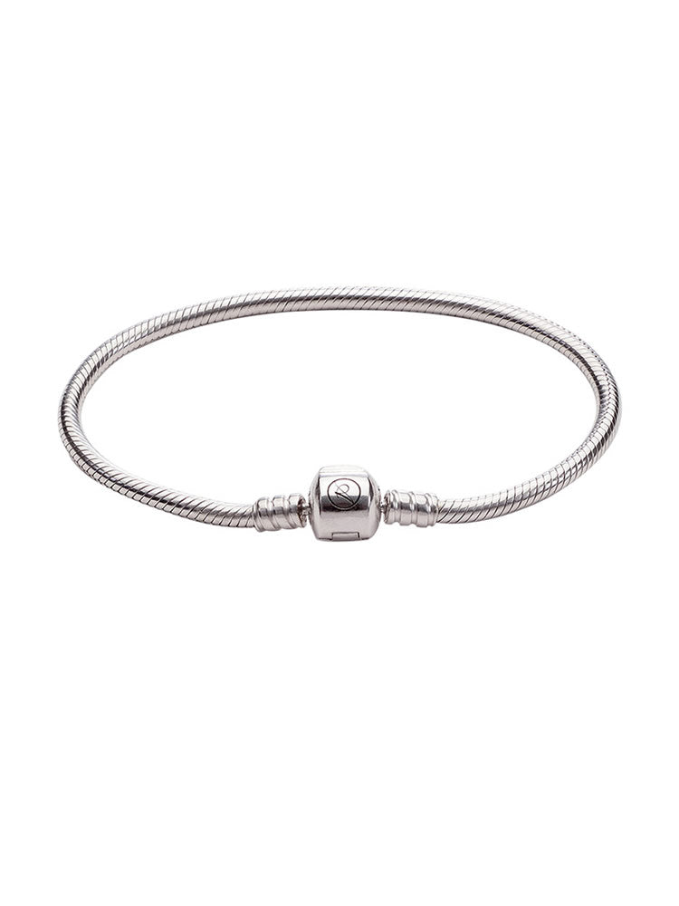 925 sterling silver snake chain charm bracelet front view