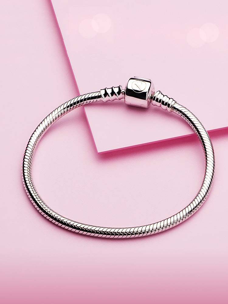 Sterling silver snake chain charm bracelet with charms