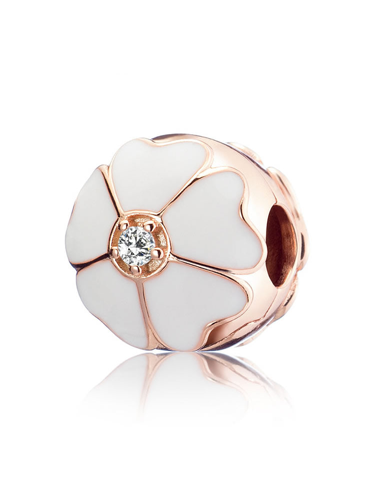 Snow Sakura 925 sterling silver clip charm with enamel flower detail by ATHENAIE