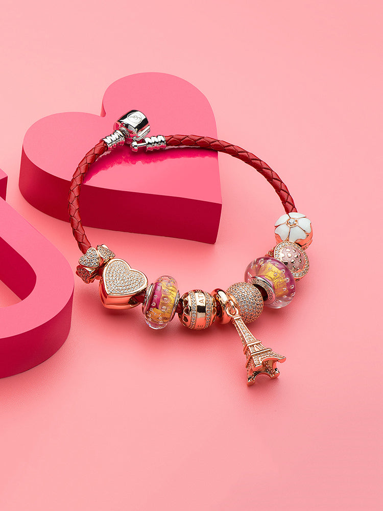 Snow Sakura silver clip charm stopper bead bracelet detail by ATHENAIE