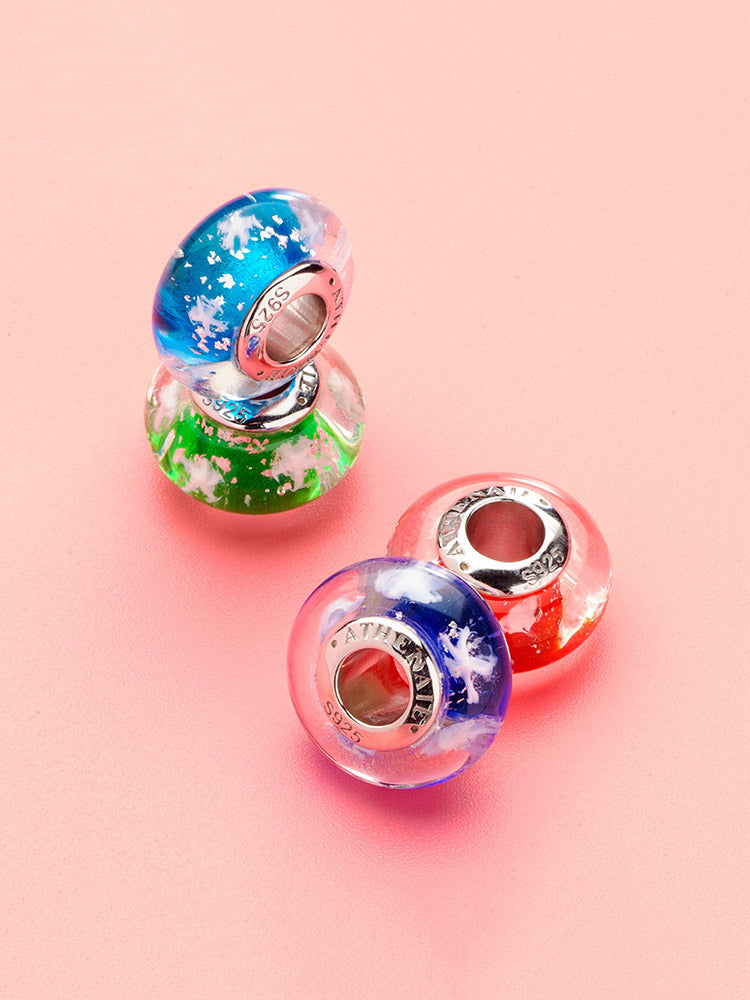 Snowflake Murano glass charm bead styled on European charm bracelet