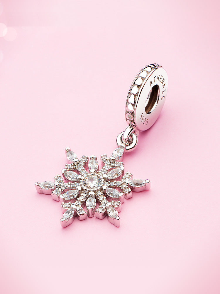 Crystal snowflake pendant charm styled on bracelet