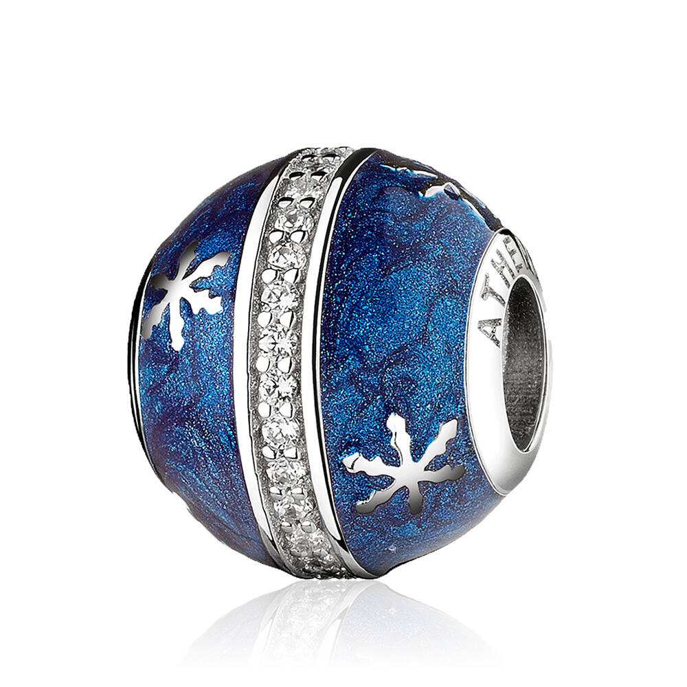 Snowy Night charm in 925 sterling silver with CZ and enamel – front product view