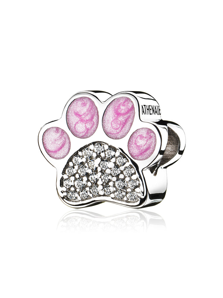 Sparkle paw charm bead with paw print design