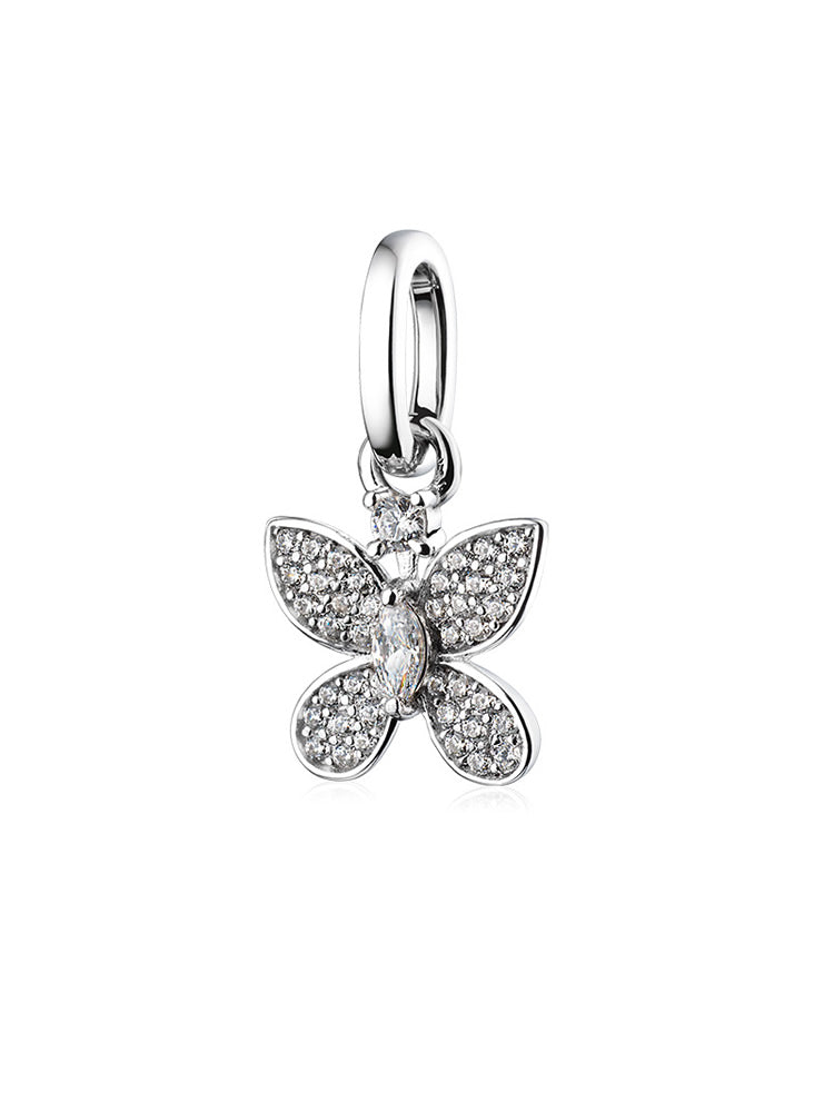 Sparkling butterfly sterling silver dangle charm front view