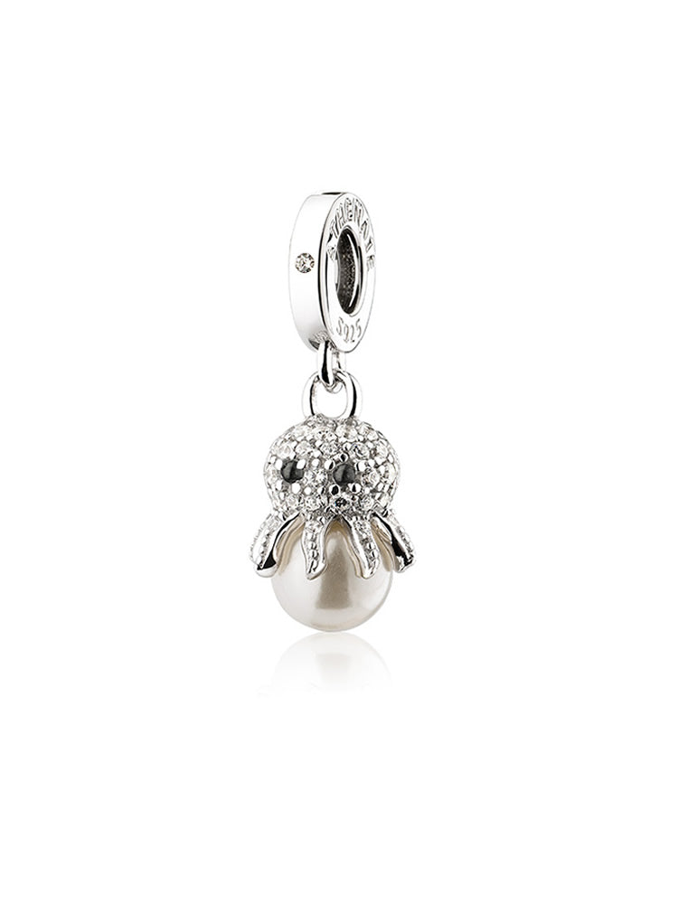 Sparkling octopus pearl sterling silver dangle charm front view
