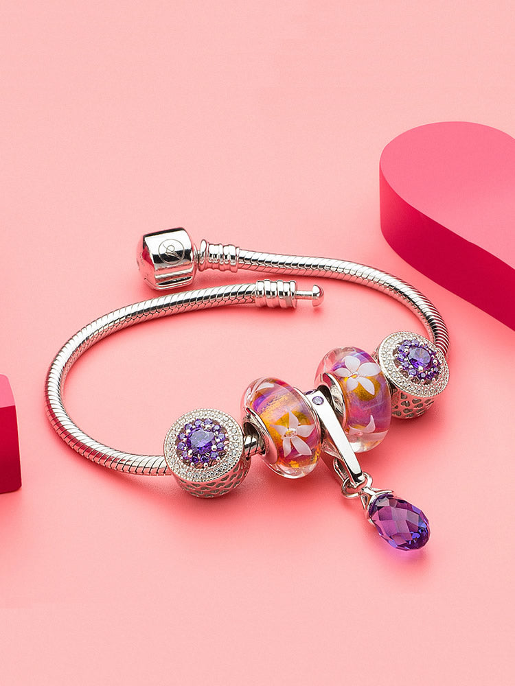 Austrian purple crystal dangle charm bracelet styling