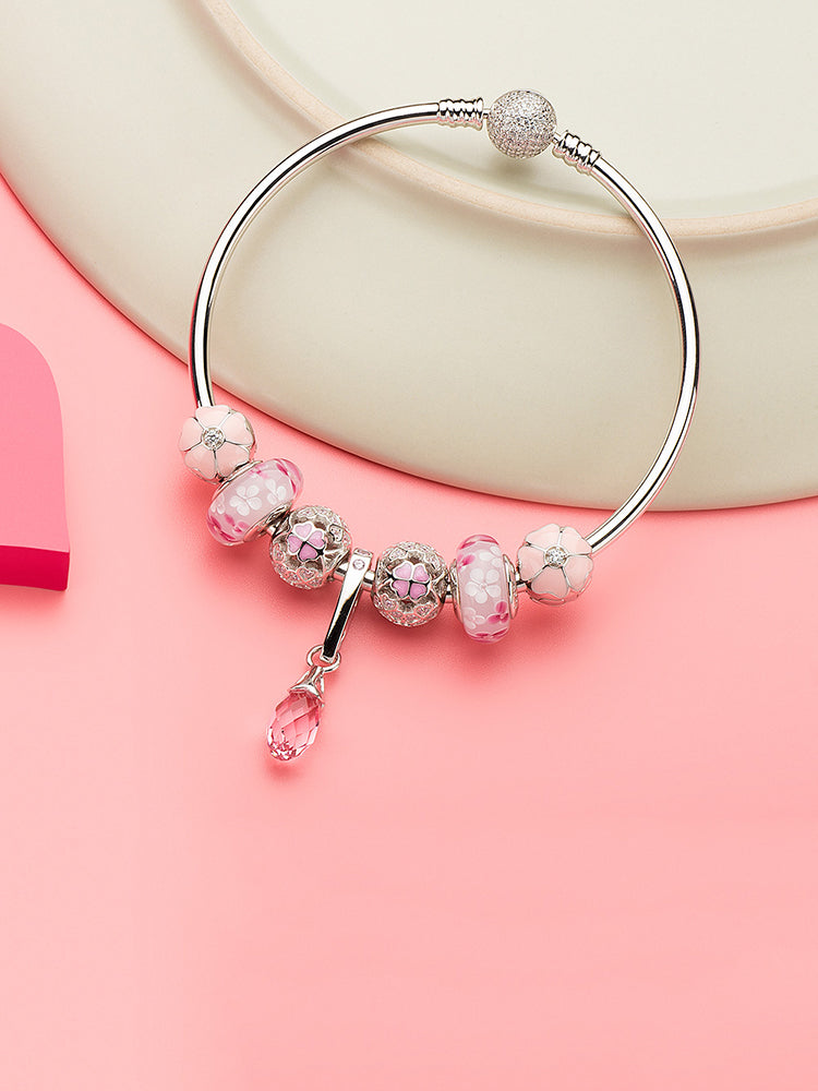 Austrian pink crystal dangle charm bracelet styling